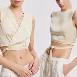 LATTELIER Sleeveless Wrap Reversible Tie Up Crop Vest Top Brulee Sz Medium